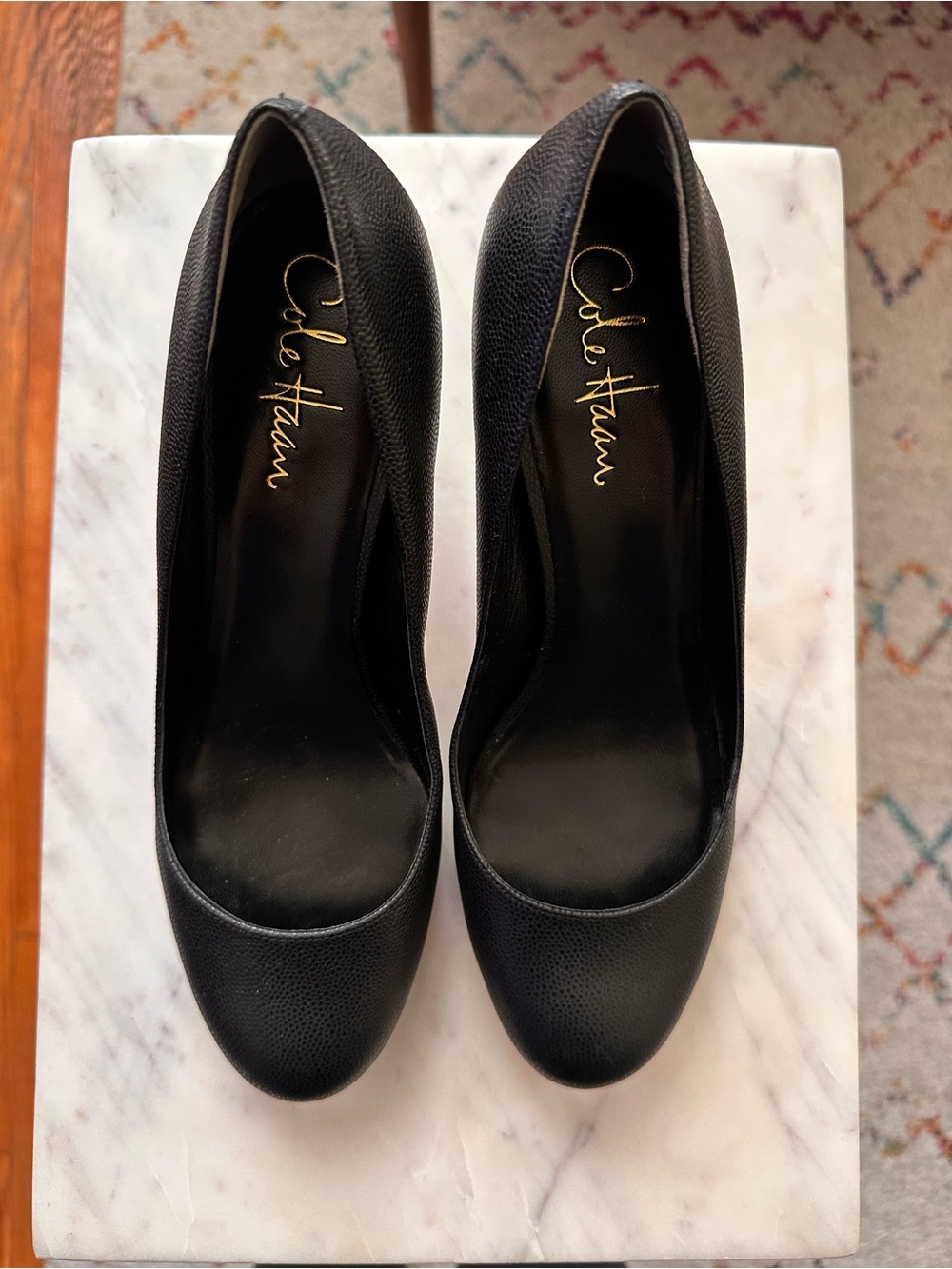 Cole Haan Black Leather Round-Toe High Heels